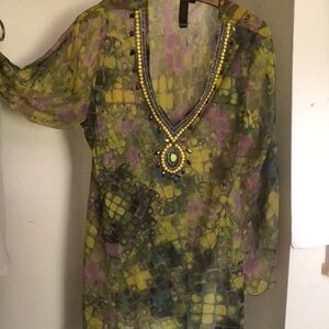 Beach Coverup Caftan Embellished XL Jungle Print Parrot Snakeskin
